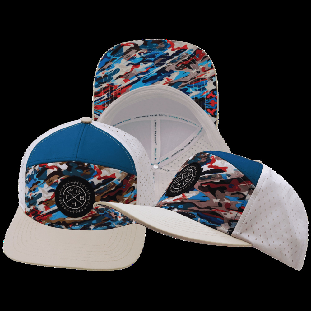 Color Vibes Hat - Flat Bill - Party Camo - Cream / Blue / White